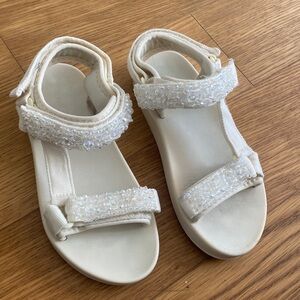 Monnalisa Girl Beads Crystal Sparkle Ivory Sandals Size EUR 35